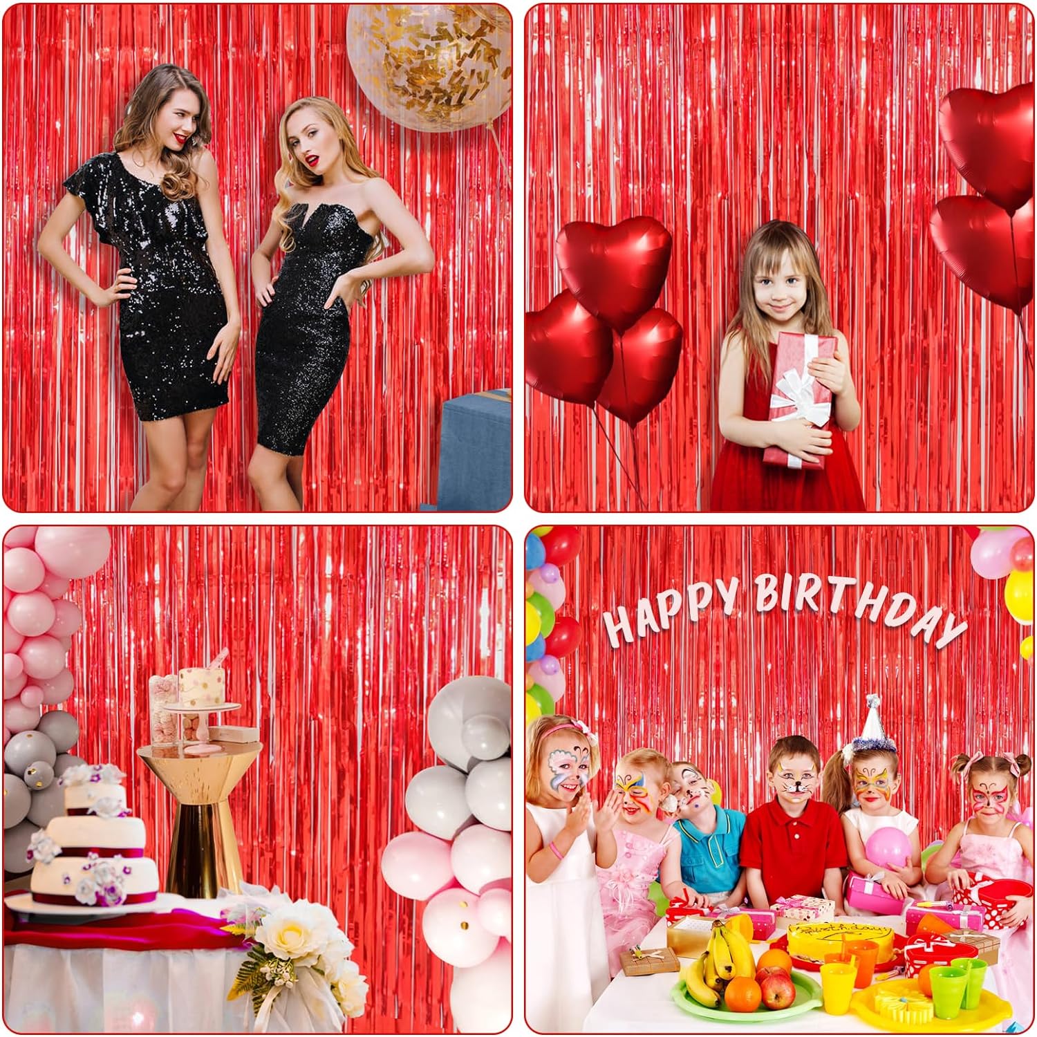 Kırmızı Renk Ekstra Metalize Parlak Saçaklı Arka Fon Perde İthal A Kalite 1x2 Metre (5563) #4