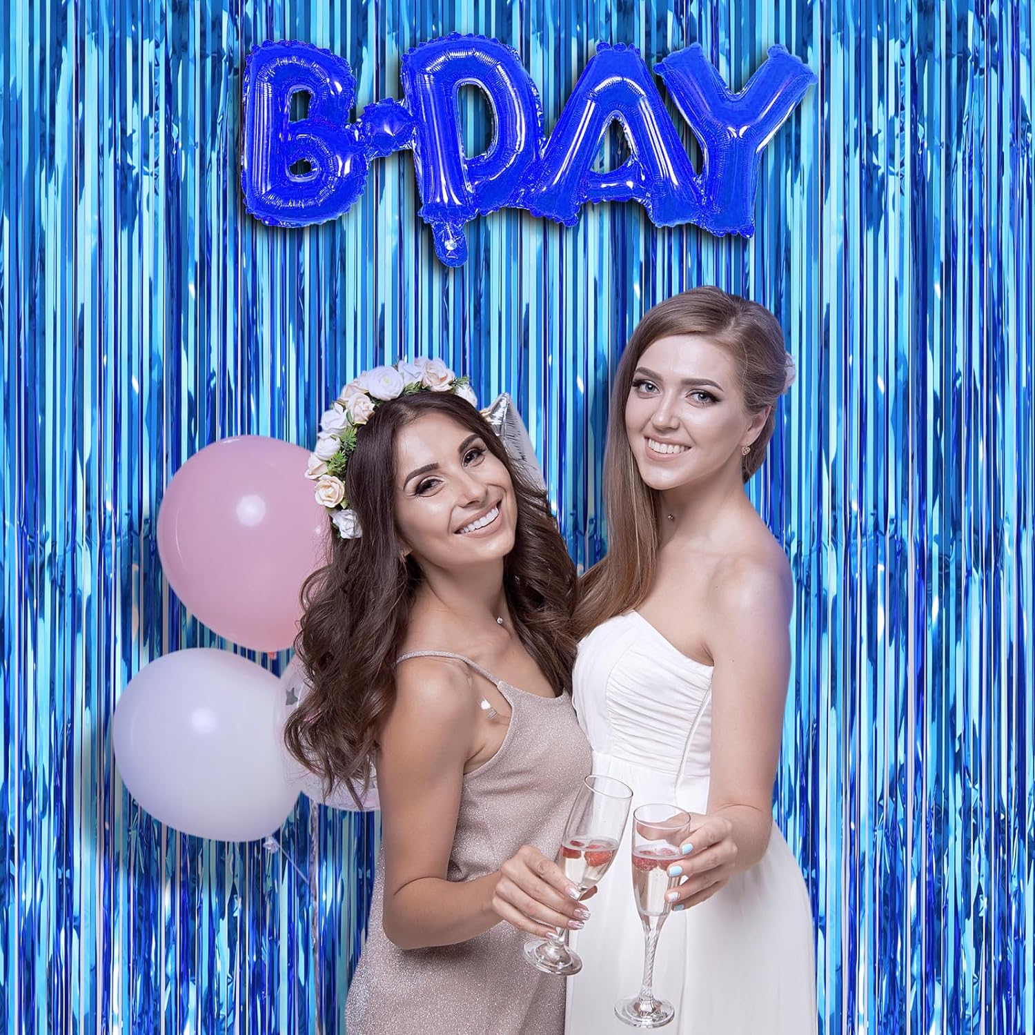 Mavi Renk Ekstra Metalize Parlak Saçaklı Arka Fon Perde İthal A Kalite 1x2 Metre (5563) #2