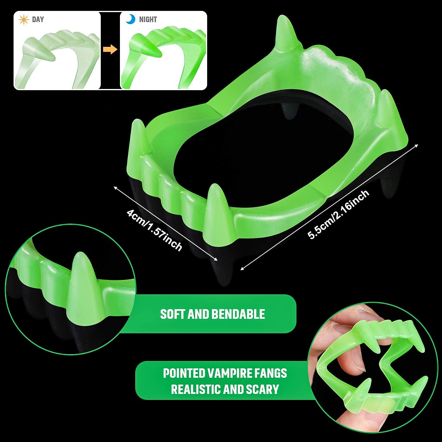 Leuchtende Vampirzähne mit Doppelkiefer im Dunkeln (5563) #3