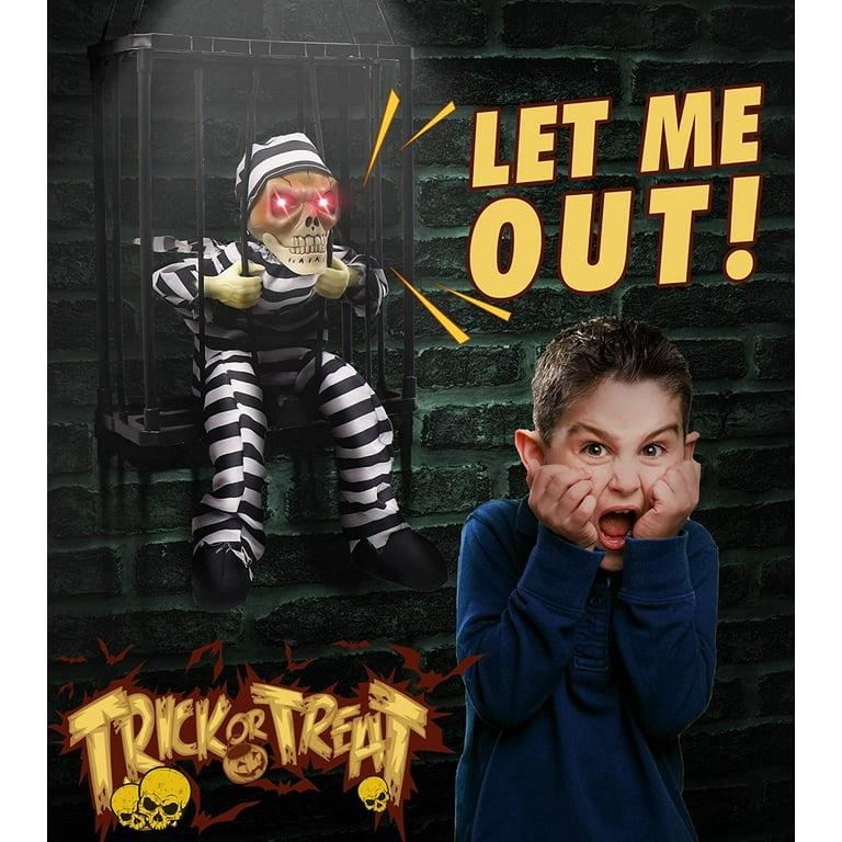 Hareketli Sesli Sensörlü Mahkum Görünümlü Kuru Kafa İskelet Dekorasyon 22x27 cm (5563) #4