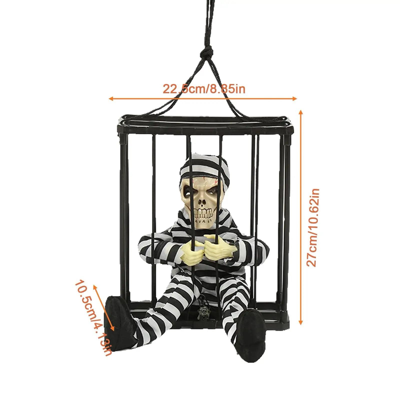 Hareketli Sesli Sensörlü Mahkum Görünümlü Kuru Kafa İskelet Dekorasyon 22x27 cm (5563) #5