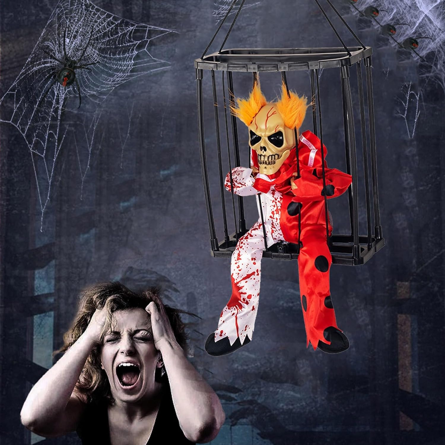 Hareketli Sesli Sensörlü Mahkum Joker İskelet Dekorasyon 22x27 cm (5563) #4