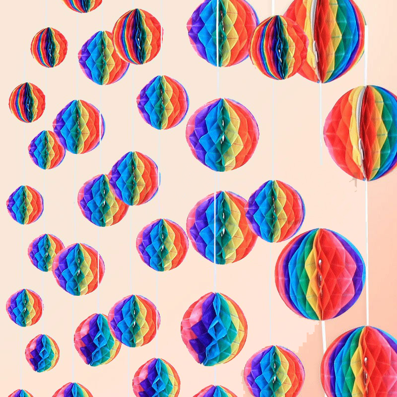 Gökkuşağı Renkli 30 cm Rengarenk Kağıt Süs Fener 1 Adet (5563) #2