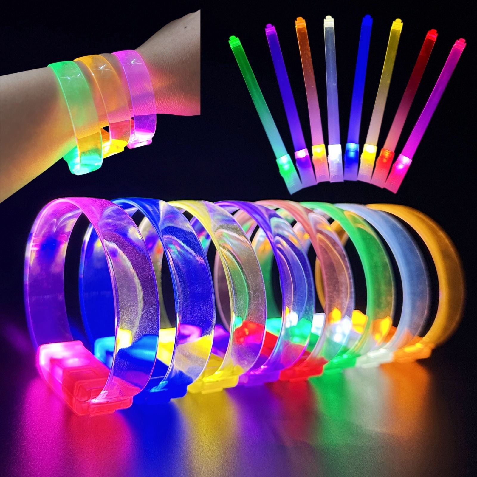 3 Modlu Pilli LED Işıklı Esnek Parti Bilekliği Sarı (5563) #2