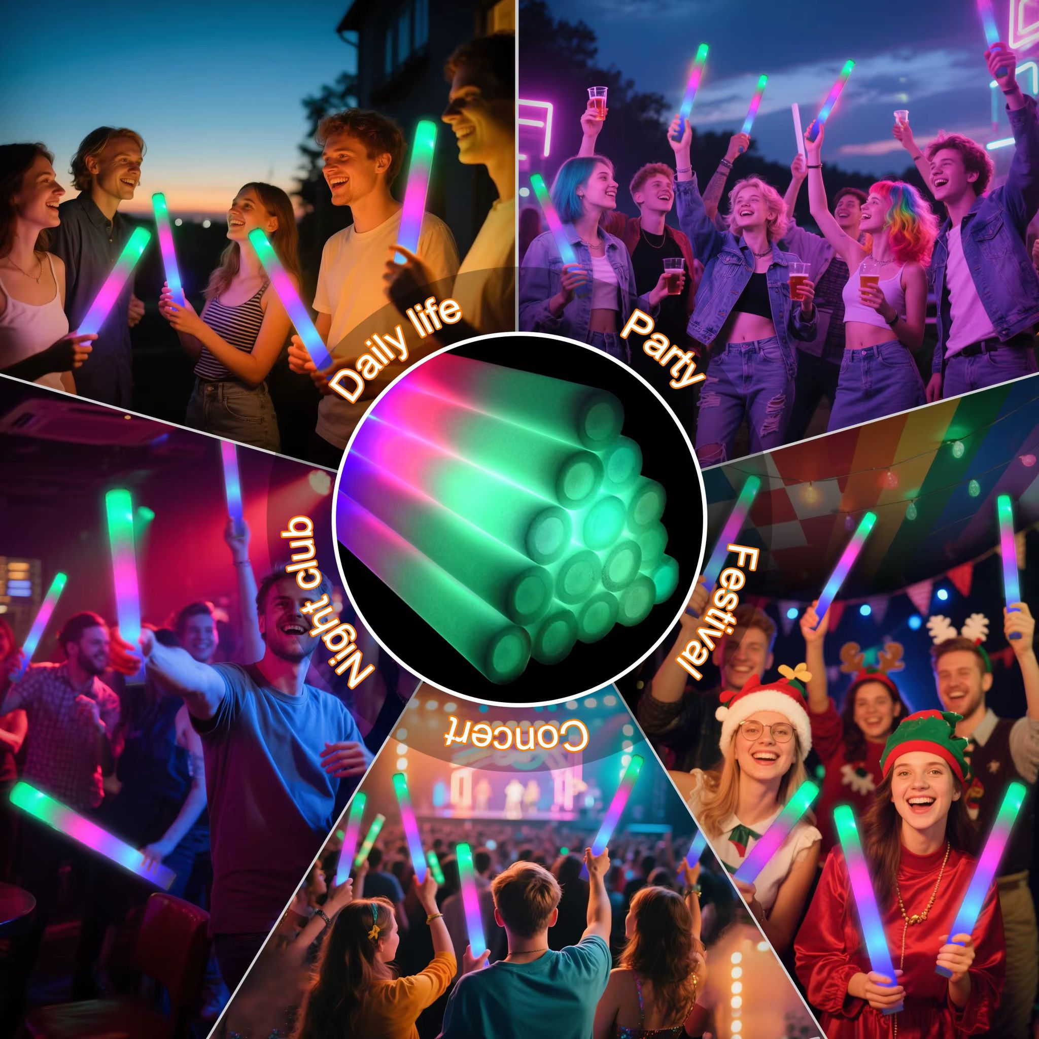 Led Işıklı 3 Modlu Kauçuk Işıklı Sünger Parti Çubuk Sopa - 46 cm (6’lı Paket) (5563) #2