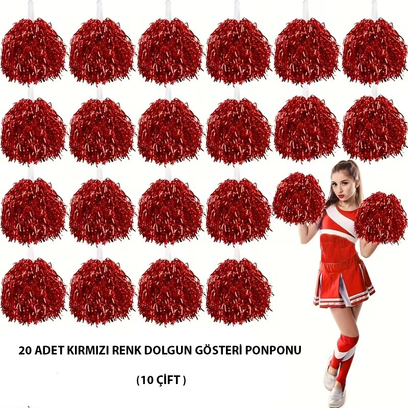 10 Paar (20 Stück) Rote Pompons für Schulaufführungen (5563)