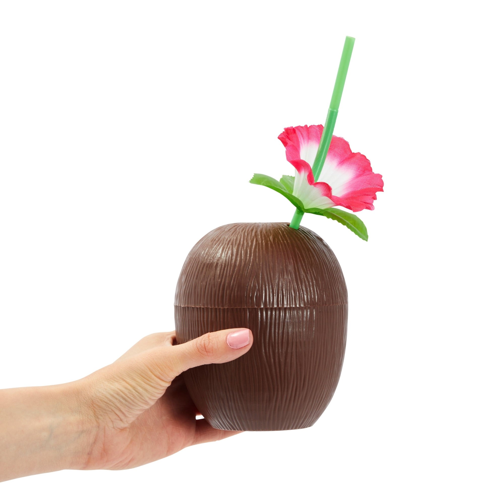 Kokosnuss Hawaii Luau Aloha Trinkbecher mit Strohhalm 10x13 cm #2