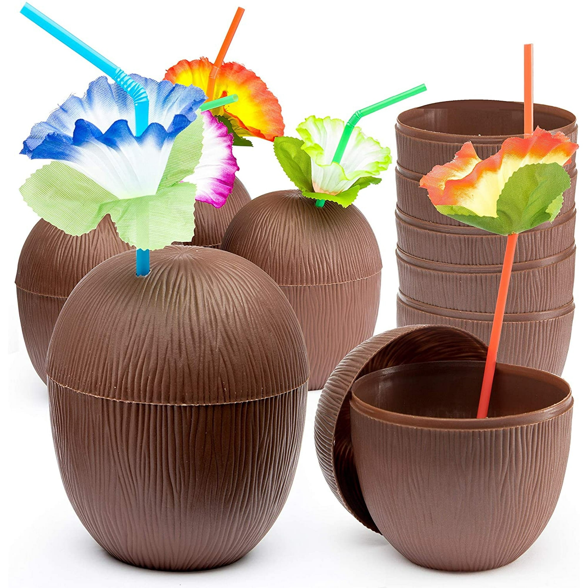 Kokosnuss Hawaii Luau Aloha Trinkbecher mit Strohhalm 10x13 cm #3
