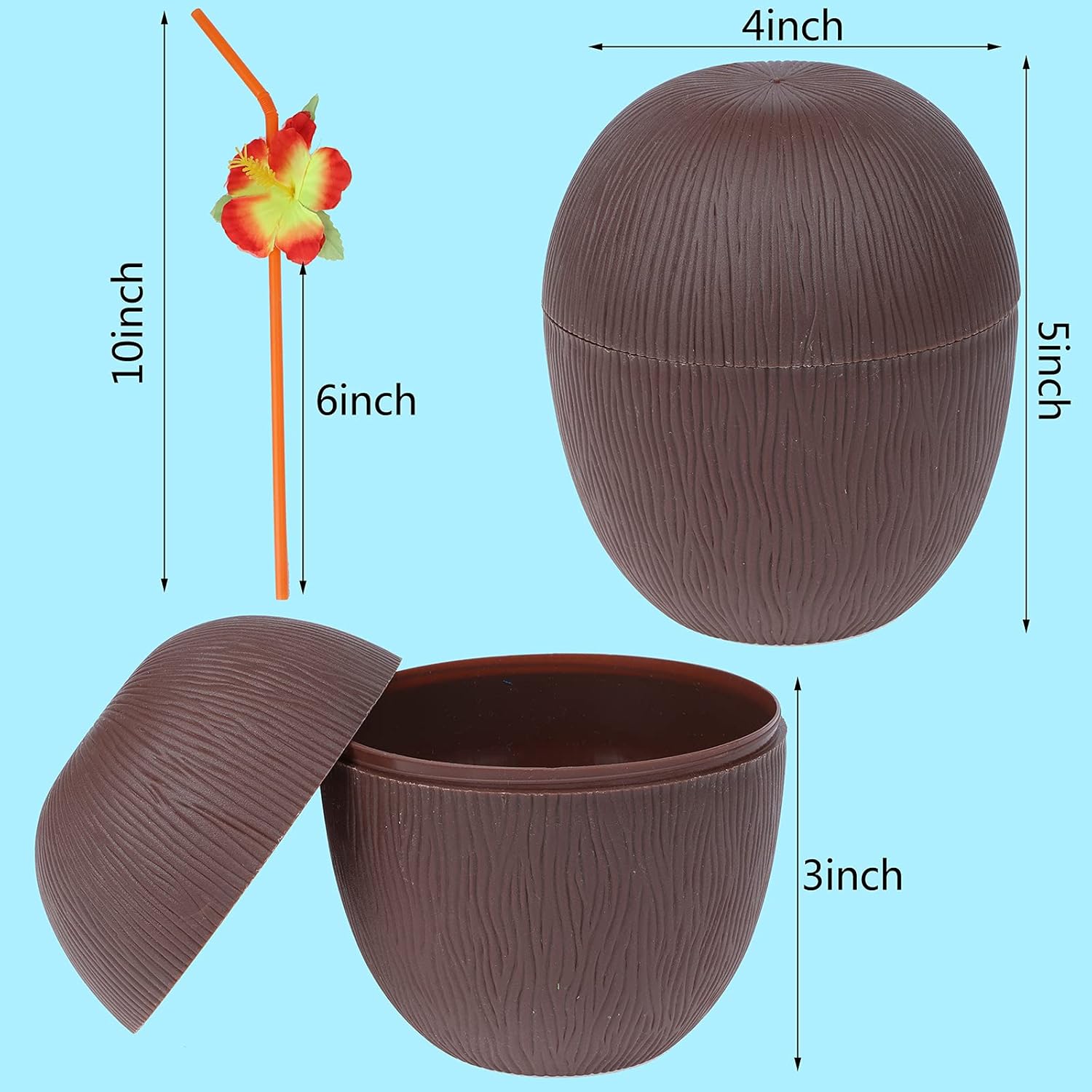 Kokosnuss Hawaii Luau Aloha Trinkbecher mit Strohhalm 10x13 cm #5