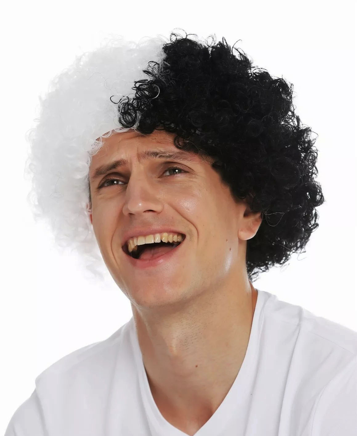 Siyah Beyaz Kıvırcık Afro Bonus Peruk Taraftar Bonus Saç (5563) #3