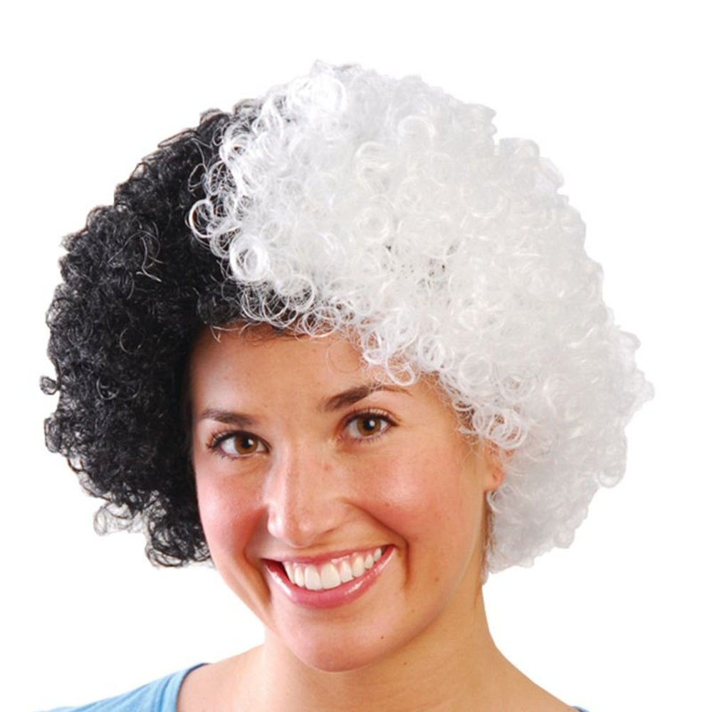 Siyah Beyaz Kıvırcık Afro Bonus Peruk Taraftar Bonus Saç (5563) #4