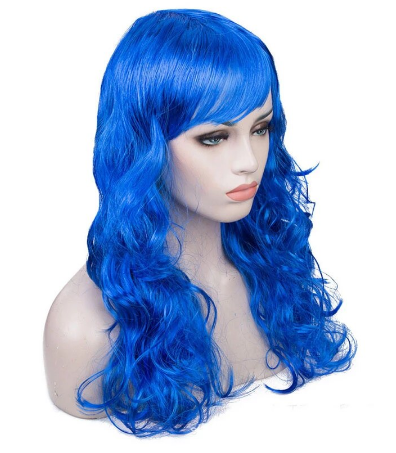 Blaue lange gewellte Party-Perücke (5563) #2