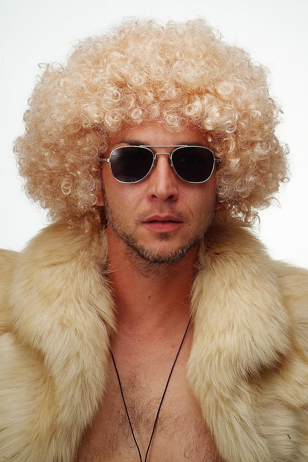 Altın Renk Kıvırcık Afro Bonus Peruk Saç Parti Peruğu Platin Gold (5563) #3