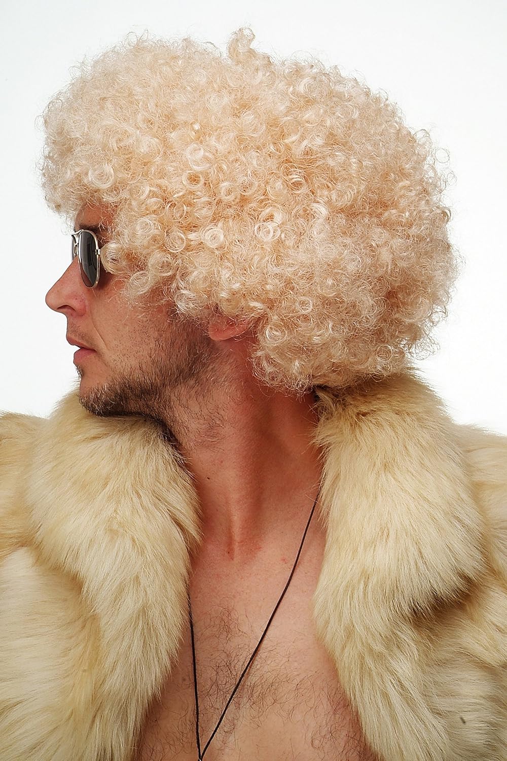 Altın Renk Kıvırcık Afro Bonus Peruk Saç Parti Peruğu Platin Gold (5563) #5