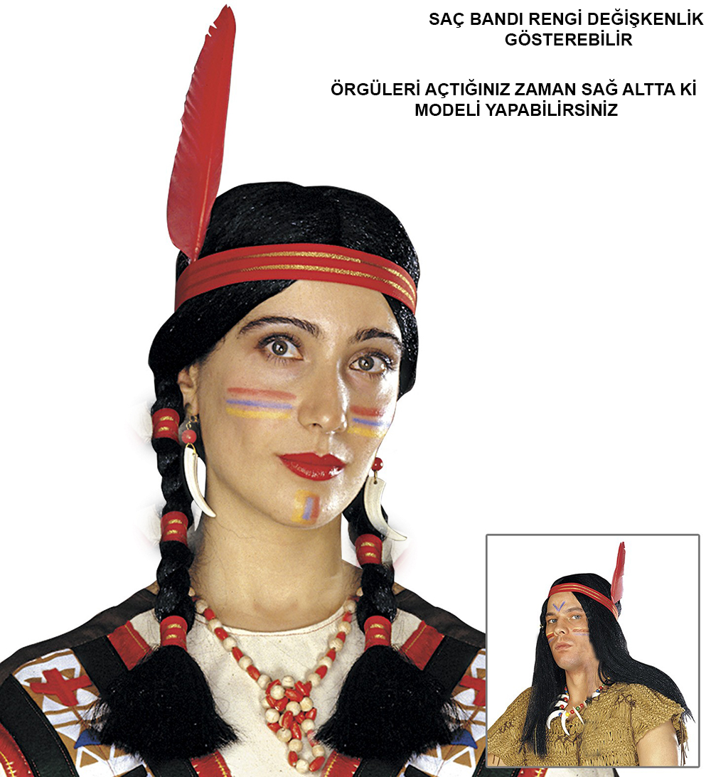 Tüylü Örgülü Hint Peruğu Kızılderili Peruğu (5563)