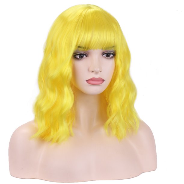 Gelbe lange gewellte Party-Perücke (5563) #2