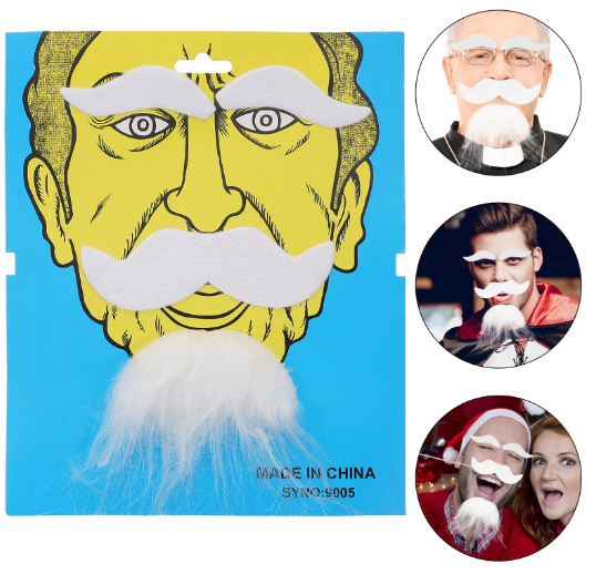 Beyaz Renk Kendinden Yapışkanlı Takma Sakal Bıyık ve Kaş Set