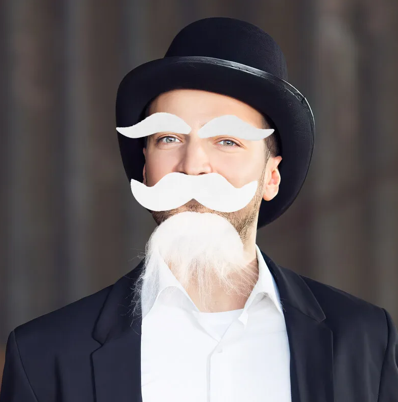 Beyaz Renk Kendinden Yapışkanlı Takma Sakal Bıyık ve Kaş Seti (5563) #2