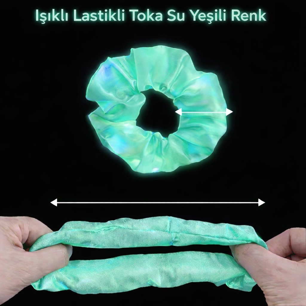 Mint Yeşili Renk Led Işıklı Lastikli Saç Tokası - 3 Modlu Festival - Parti Saç Tokası (5563) #2