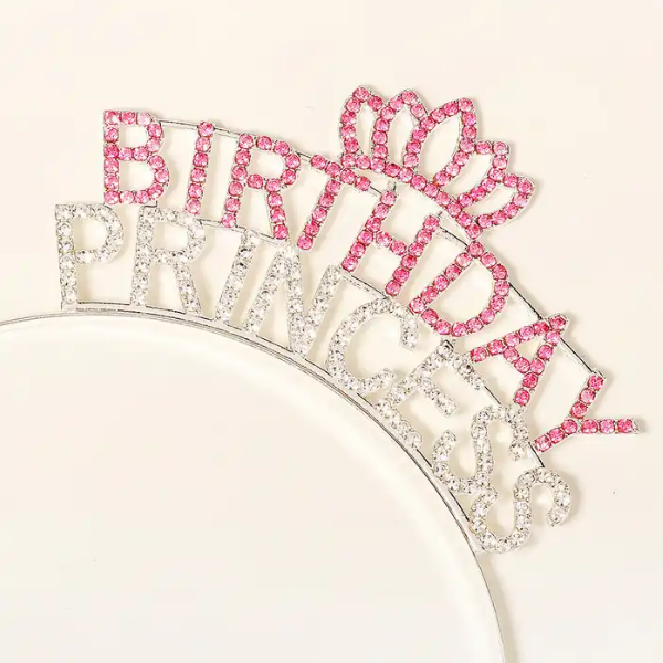 Kristal Taşlı Pembe Birthday Princess Yazılı Parti Tacı 19x11 cm (5563) #3