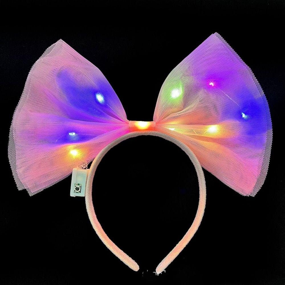 Rengarenk Led Işıklı Fiyonk Şekilli Tül Parti Tacı Pembe Renk 25x25 cm (5563) #3