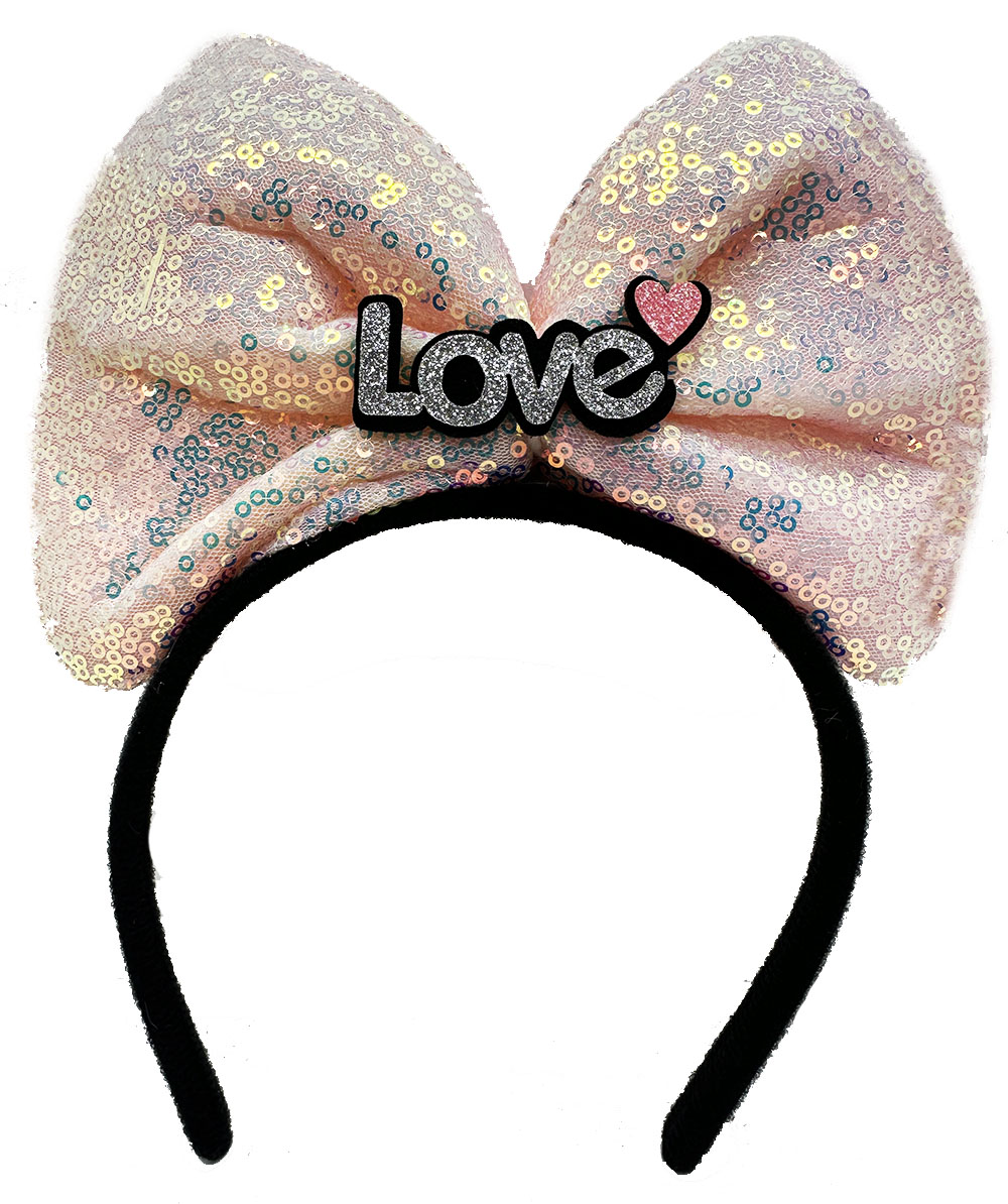 Led Işıklı 3 Farklı Fonksiyonda Yanan Gümüş Love Yazılı Toz Pembe Fiyonk Taç 20X17 cm (5563) #2