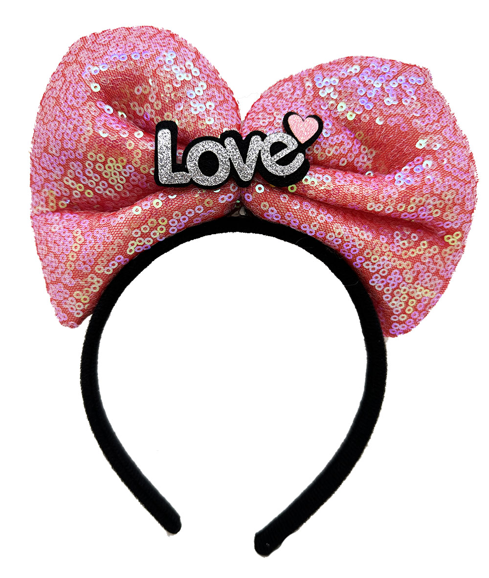 Led Işıklı 3 Farklı Fonksiyonda Yanan Gümüş Love Yazılı Fuşya Pembe Fiyonk Taç 20X17 cm (5563) #2