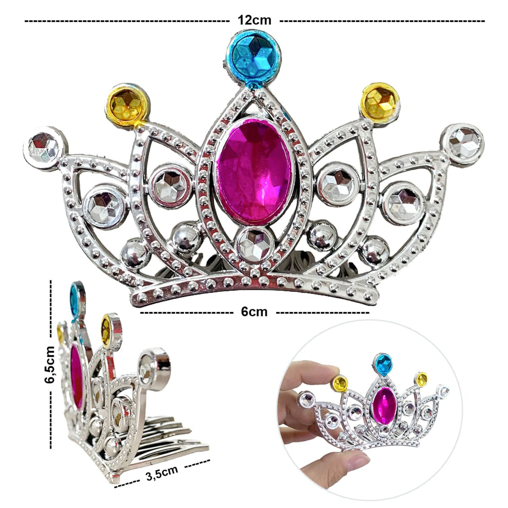 Silberfarbene Kamm-Modell Prinzessin Königin Tiara 2 Nr. 12x7 cm (5563) #3