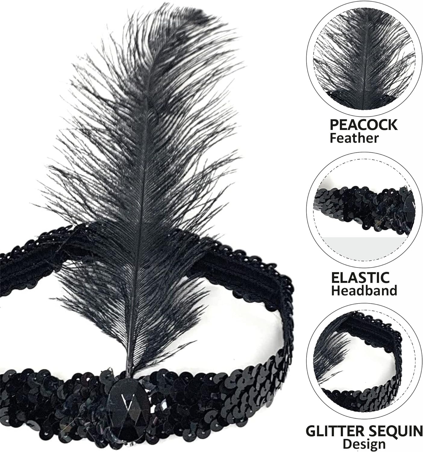 Siyah Renk Tüylü Çarliston Saç Bandı Kafa Bandı (5563) #3