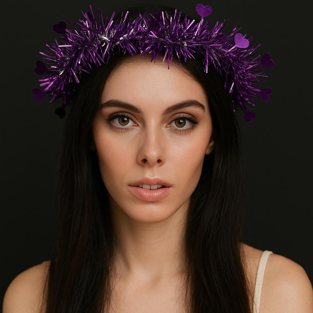 Kalp Püsküllü Gece Parıltısı 3 Modlu LED&amp;apos;li Işıklı Taç Mor Renk (5563) #2
