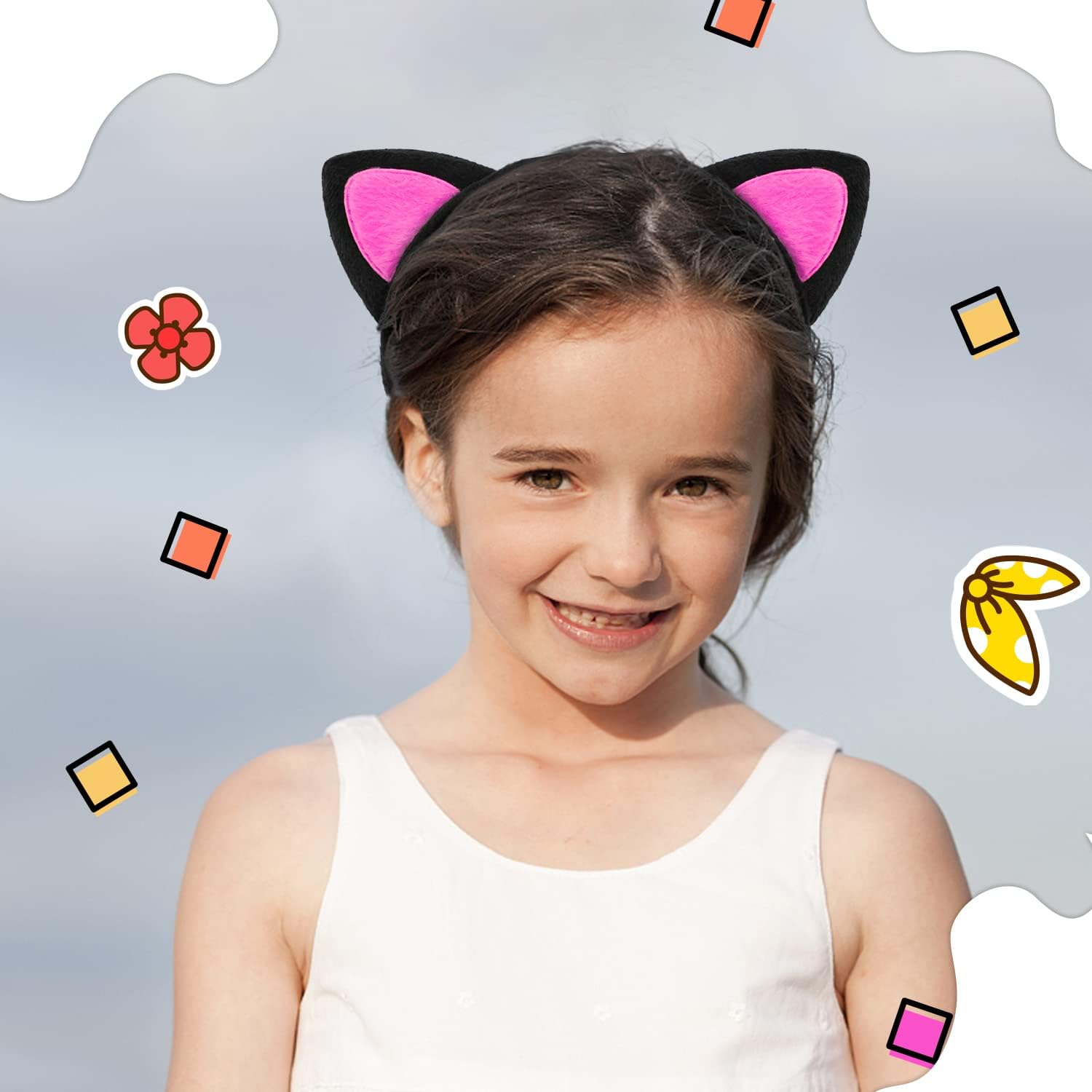 Sevimli Kedi Kulak Pofuduk Kedi Taç Siyah İçi Şeker Pembe Renk 17x15 cm (5563) #2