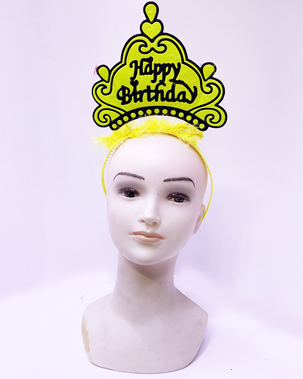 Happy Birthday Neon Sarı Renk Doğum Günü Tacı 24x15 cm (5563