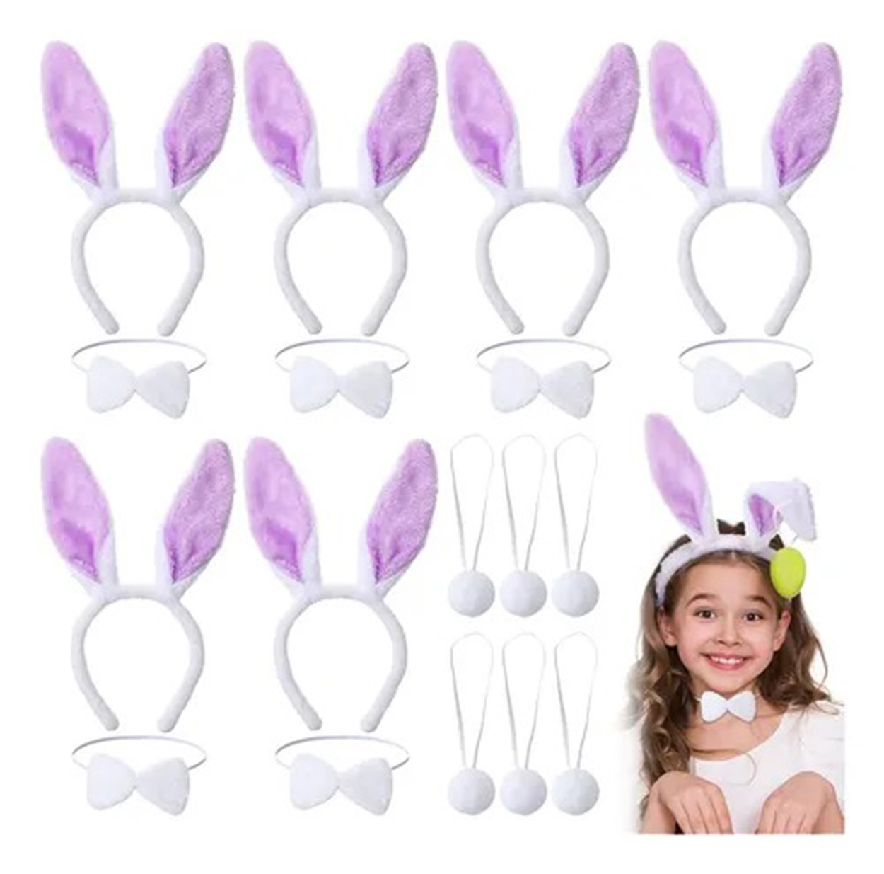 Lila Hasenuhr Schleife Schwanz 3er Party Set (5563) #2