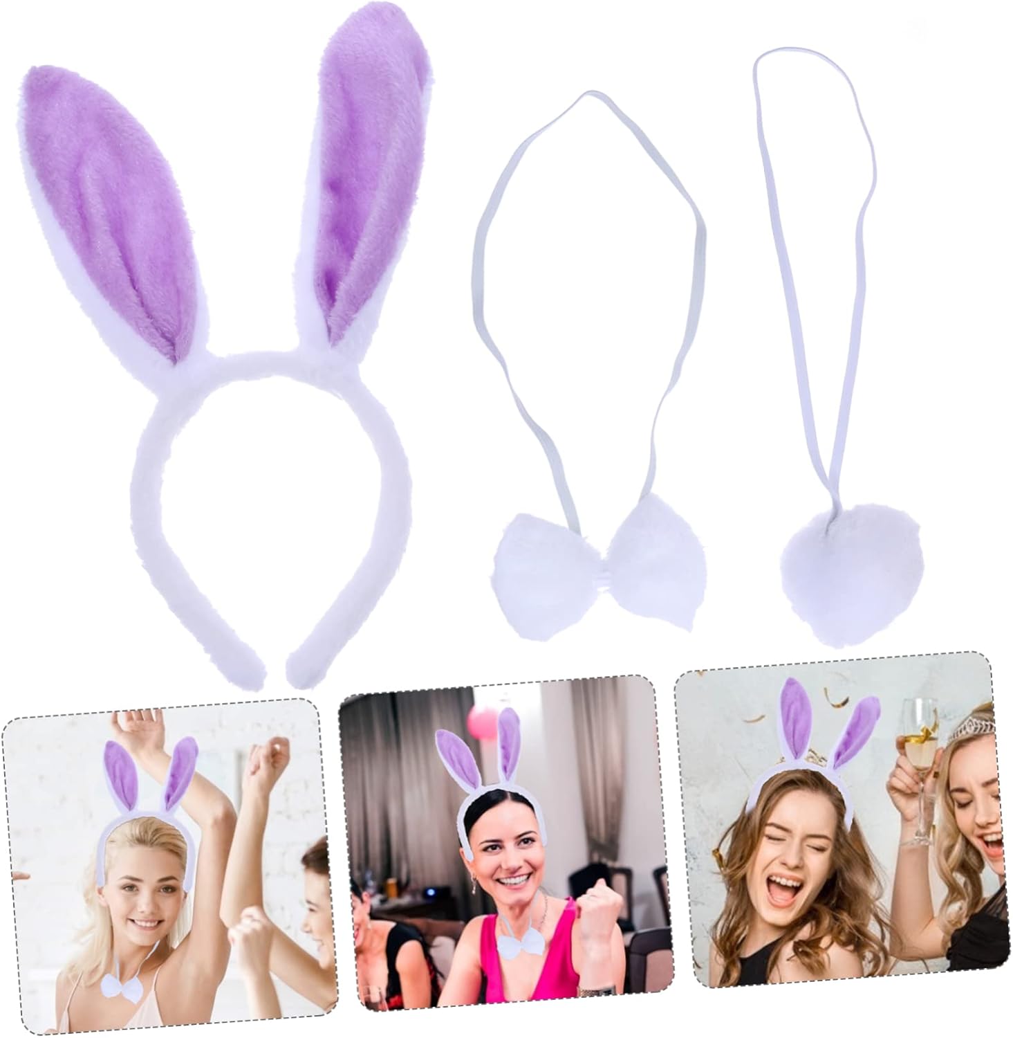 Lila Hasenuhr Schleife Schwanz 3er Party Set (5563) #3