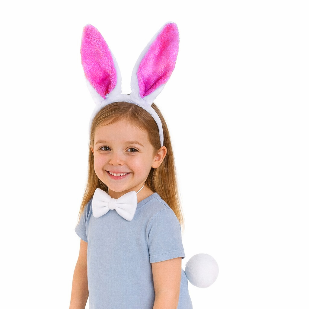 Fuşya Pembe Tavşan Kulak Papyon Kuyruk 3&amp;apos;lü Parti S