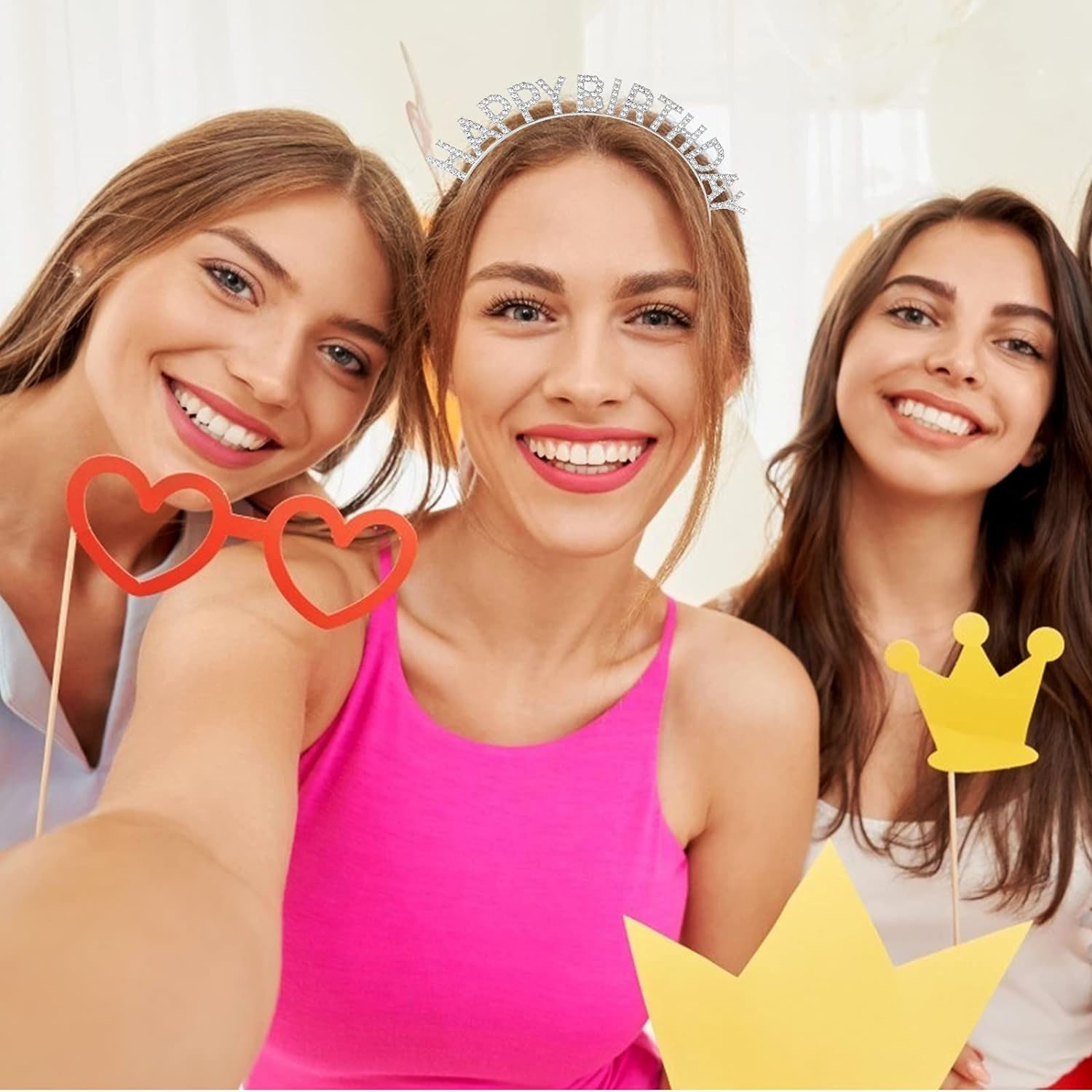 Gümüş Kristal Taşlı Happy Birthday Doğum Günü Tacı İthal Ürün A Kalite 17x16 cm (5563) #2