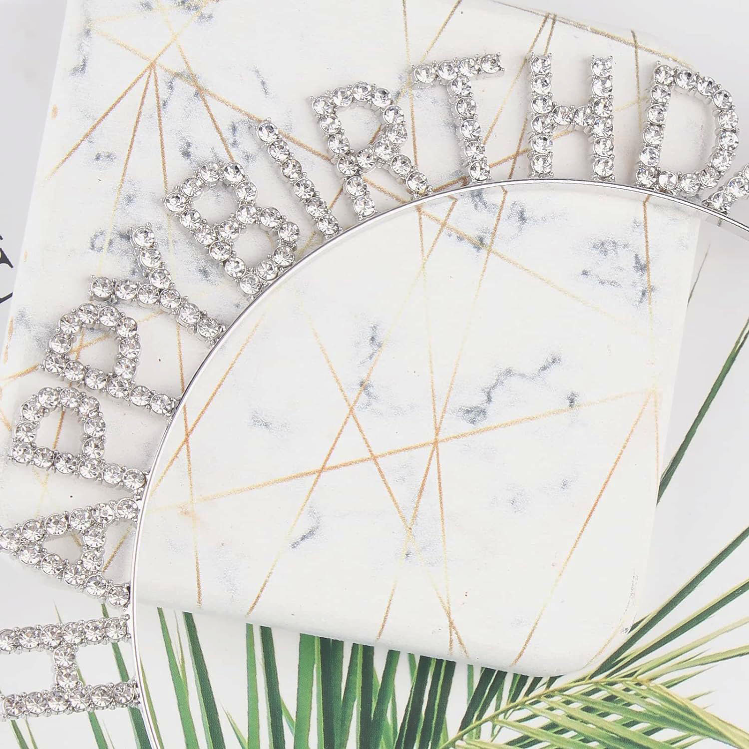 Gümüş Kristal Taşlı Happy Birthday Doğum Günü Tacı İthal Ürün A Kalite 17x16 cm (5563) #3