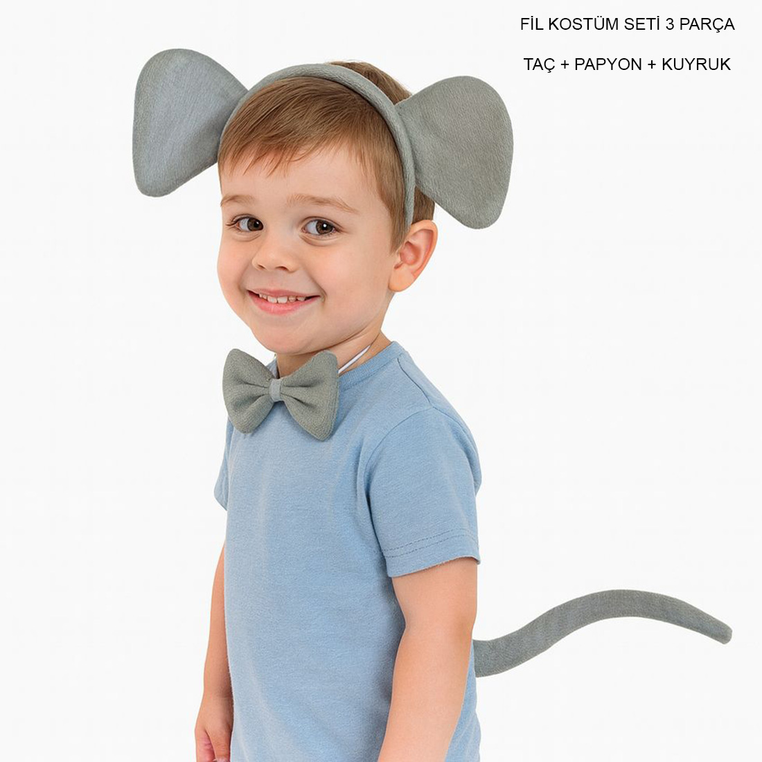 Fil Kostümü Aksesuar Seti 3 lü - Taç Papyon Kuyruk (5563)