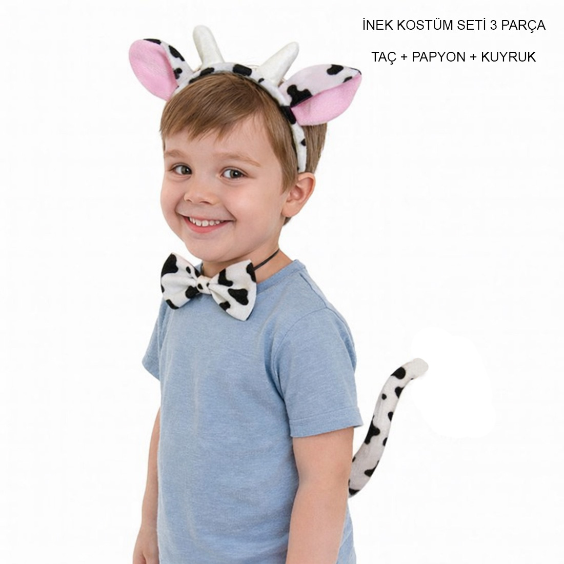 İnek Kostüm Aksesuar Seti 3 lü - Taç Papyon Kuyruk (5563)