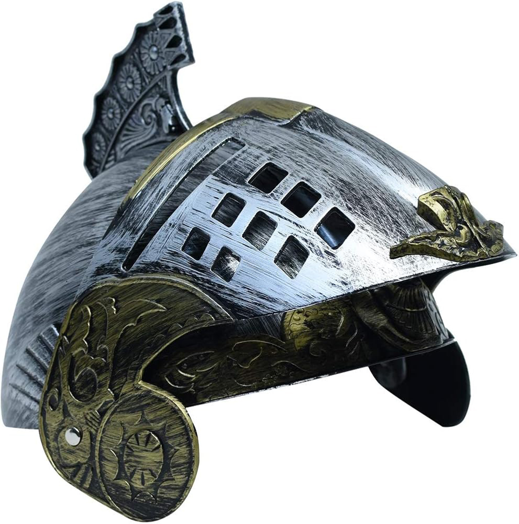 Gümüş Üzeri Altın Renk Oynar Başlıklı Romalı Bizans Kaskı Miğferi 25x20 cm (5563) #4