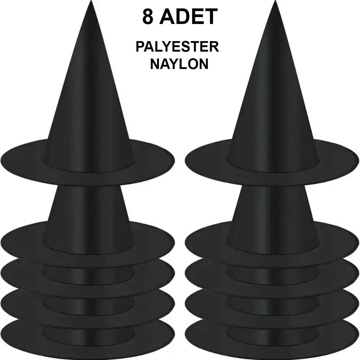 8 Pack Black Witch Hat - Adult & Child Costume Accessory (55