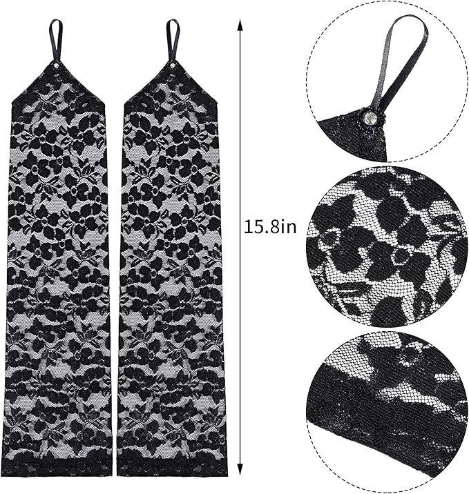 Elegante schwarze Spitzenhandschuhe mit Fingeröse 40 cm (5563) #4