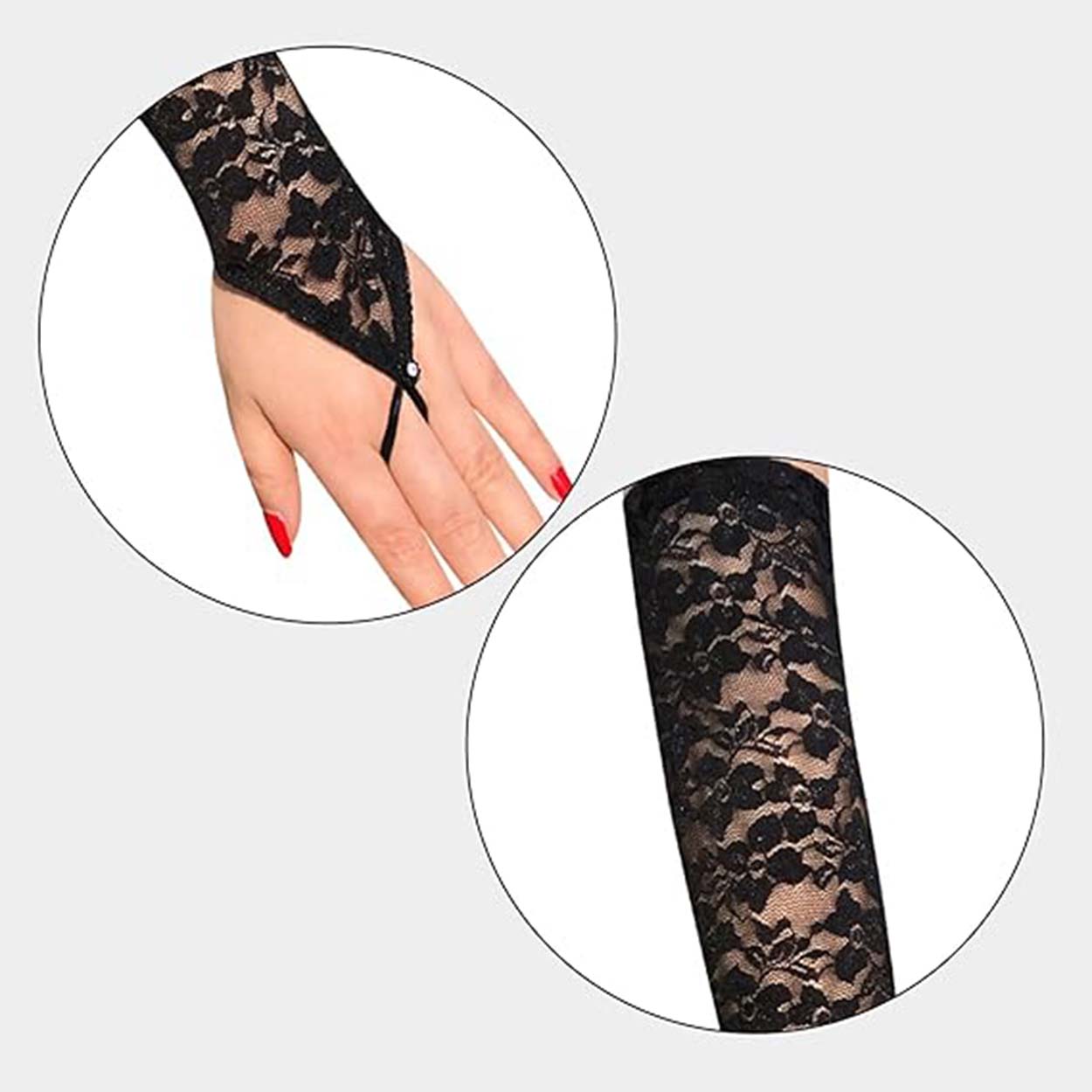 Elegante schwarze Spitzenhandschuhe mit Fingeröse 40 cm (5563) #5