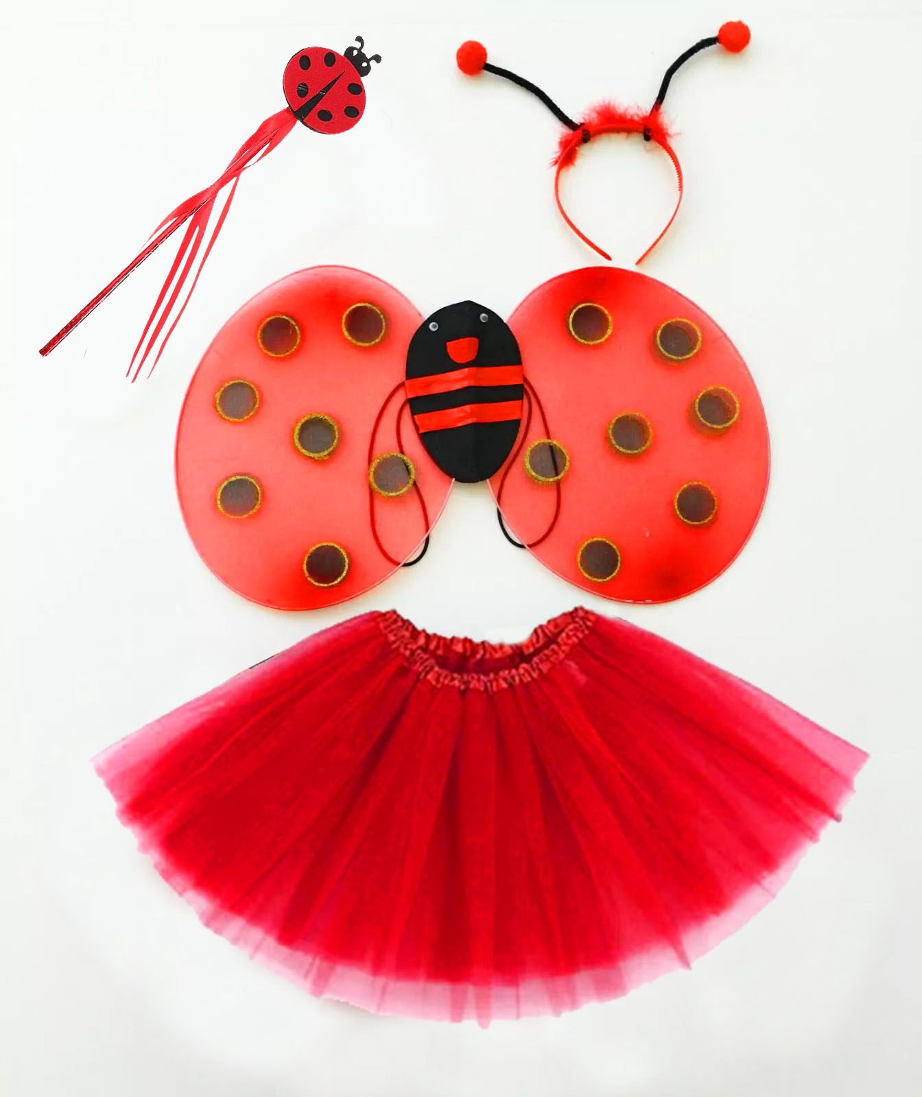 Kırmızı Uğur Böceği Ateş Böceği Kostüm Seti - (Tütü, Kanat, Taç, Asa) (5563) #2