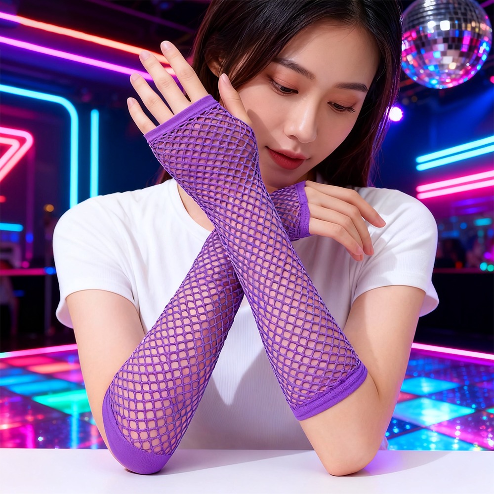 80’ler 90’lar Retro Mor File Parmaksız Eldiven 26 cm (5563) #3