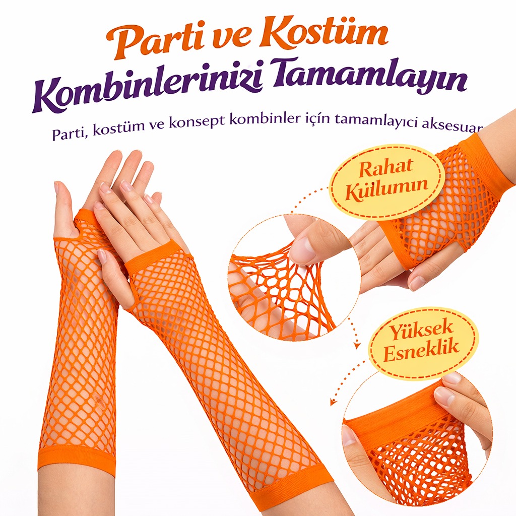 80’ler 90’lar Retro Turuncu File Parmaksız Eldiven 26 cm (5563) #2