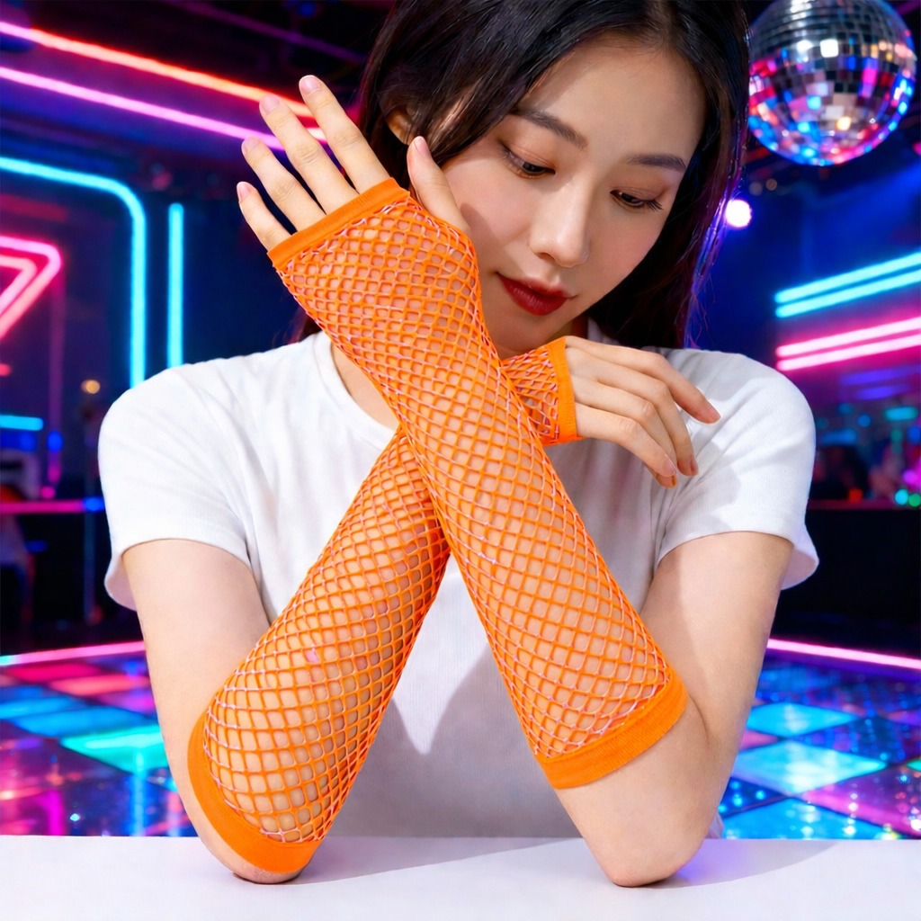 80’ler 90’lar Retro Turuncu File Parmaksız Eldiven 26 cm (5563) #3