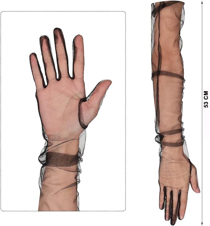 Lange schwarze Elasthan-Tüll-Handschuhe für Erwachsene 53 cm (5563) #3