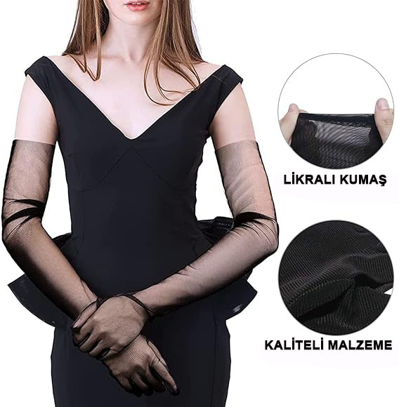 Lange schwarze Elasthan-Tüll-Handschuhe für Erwachsene 53 cm (5563) #4