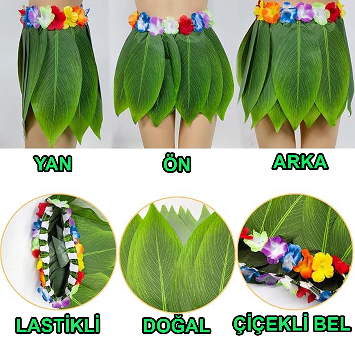 Tropikal Esintili Hawaii Yapraklı Parti Eteği Çocuk Boy (5563) #2